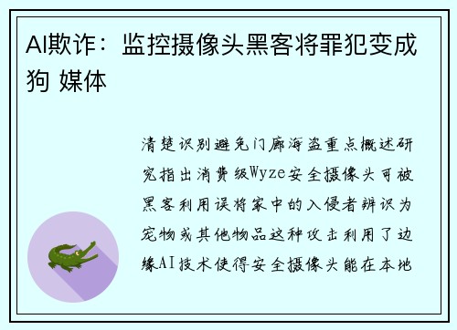 AI欺诈：监控摄像头黑客将罪犯变成狗 媒体