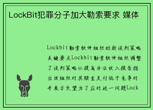 LockBit犯罪分子加大勒索要求 媒体